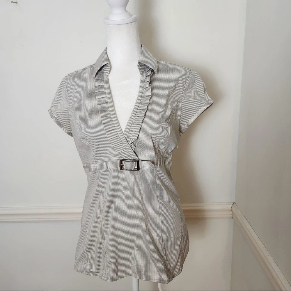 Express Women’s Striped Blouse with Ruffle Collar